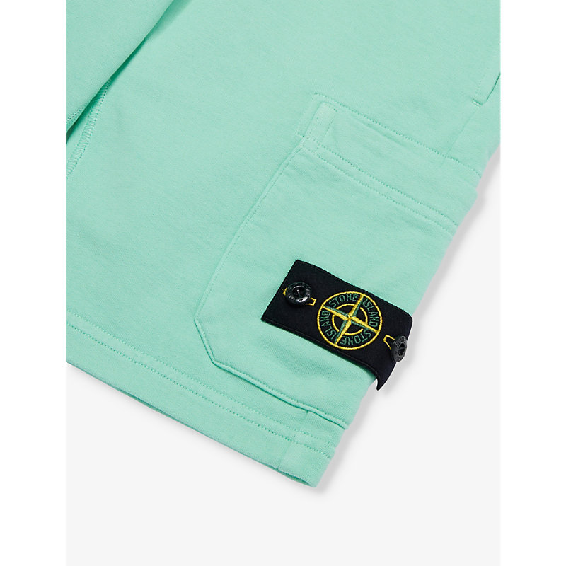Shop Stone Island Boys Light Green Kids Brand-badge Elasticated-waist Cotton-jersey Shorts 4-14 Years