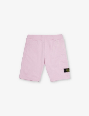 Stone Island Boys Pink Kids Logo-badge Cotton-jersey Shorts 4-8 Years