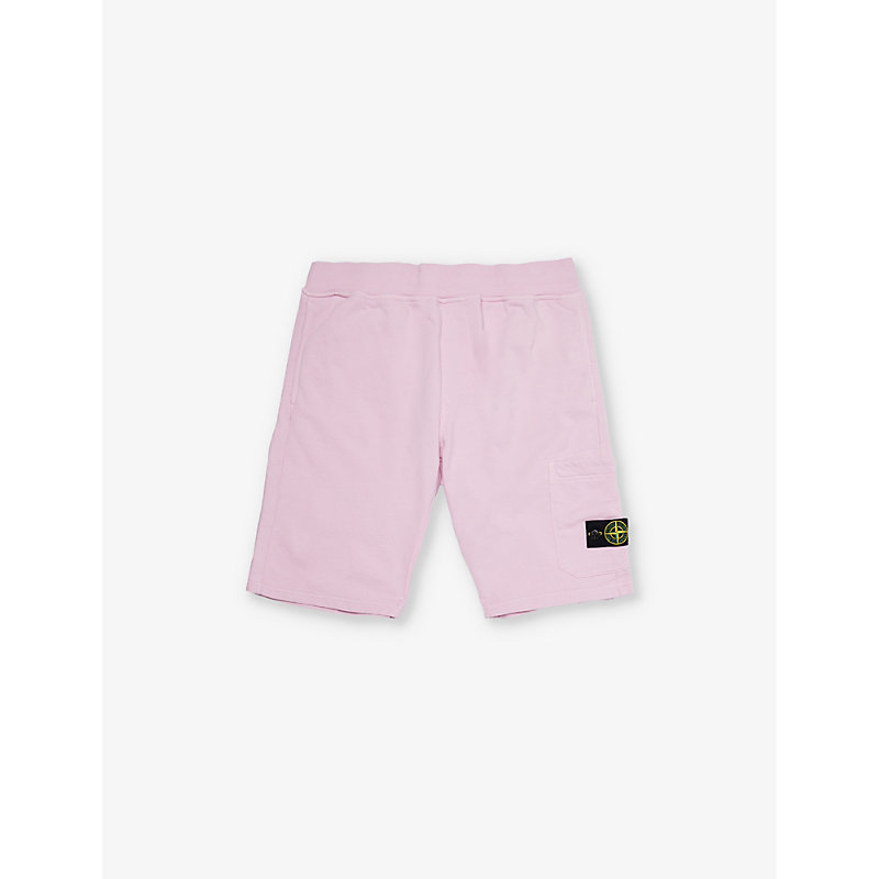 Stone Island Boys Pink Kids Logo-badge Cotton-jersey Shorts 4-8 Years