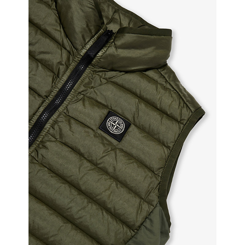 Shop Stone Island Boys Olive Kids Brand-embroidered Funnel-neck Shell Gilet 4-14 Years