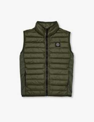 Stone Island Boys Olive Kids Brand-embroidered Funnel-neck Shell Gilet 4-14 Years
