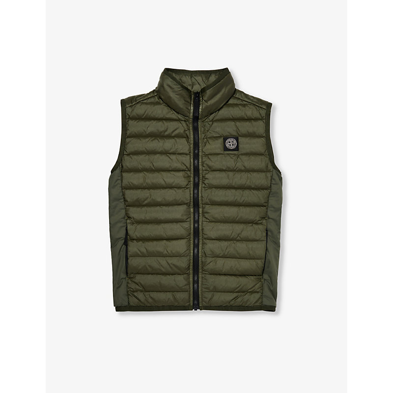Stone Island Boys Olive Kids Brand-embroidered Funnel-neck Shell Gilet 4-14 Years