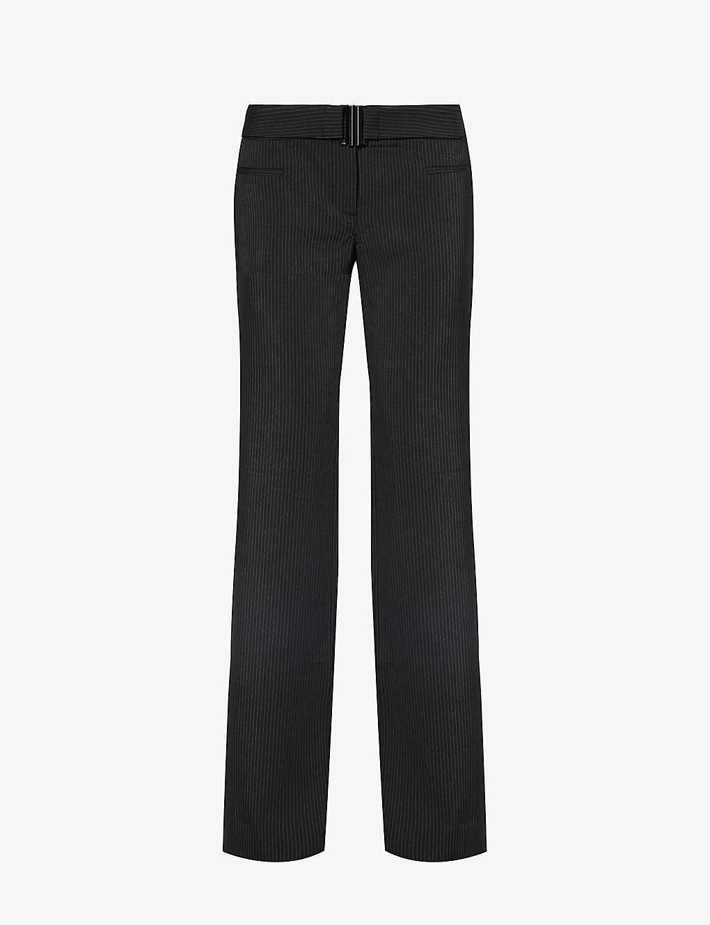 Reformation Womens Black Pinstripe Cherie Mid-rise Straight-leg Stretch-woven Trousers