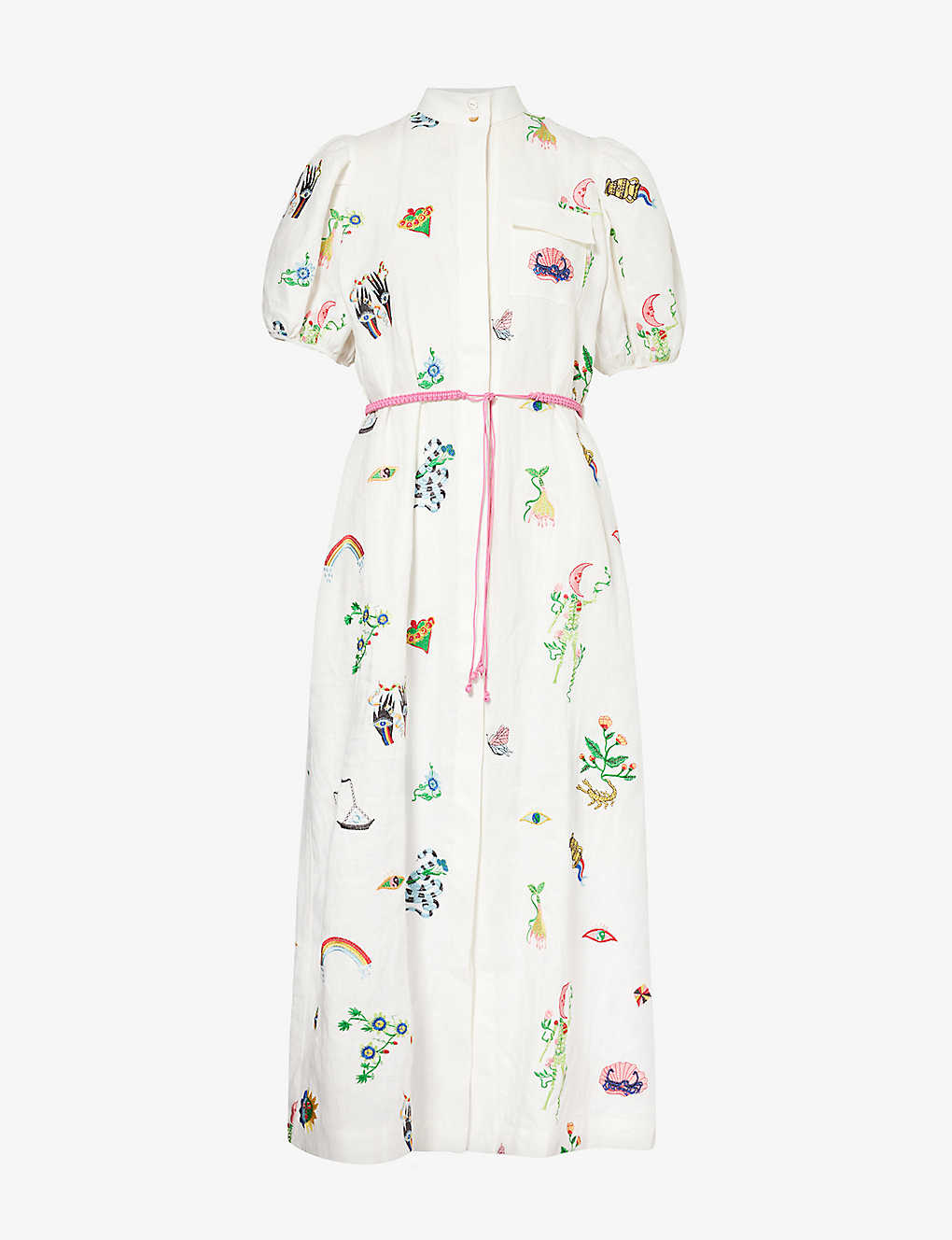 Shop Alemais Atticus Graphic-print Linen Midi Dress In Cream