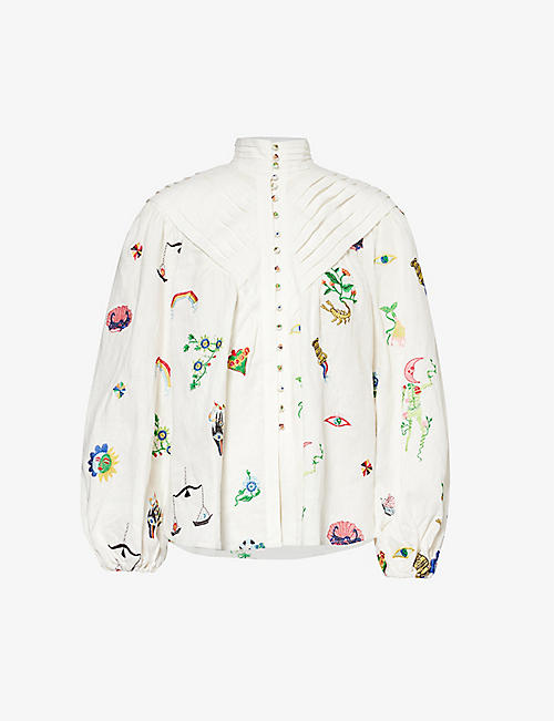 ALEMAIS: Atticus graphic-embroidered linen shirt