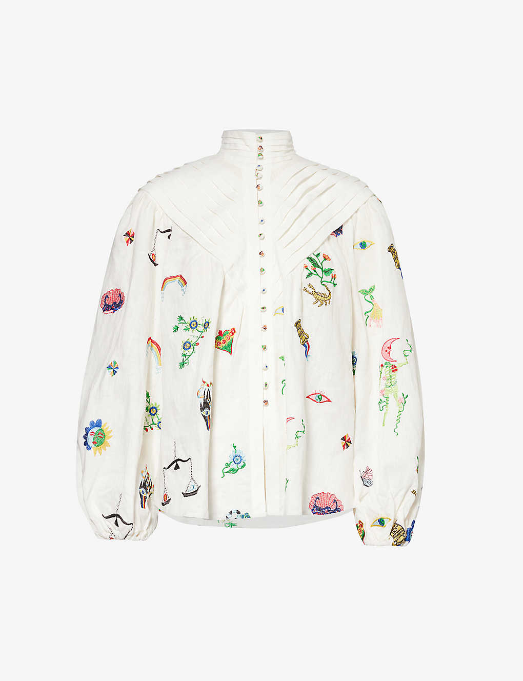 Shop Alemais Women's Cream Atticus Graphic-embroidered Linen Shirt