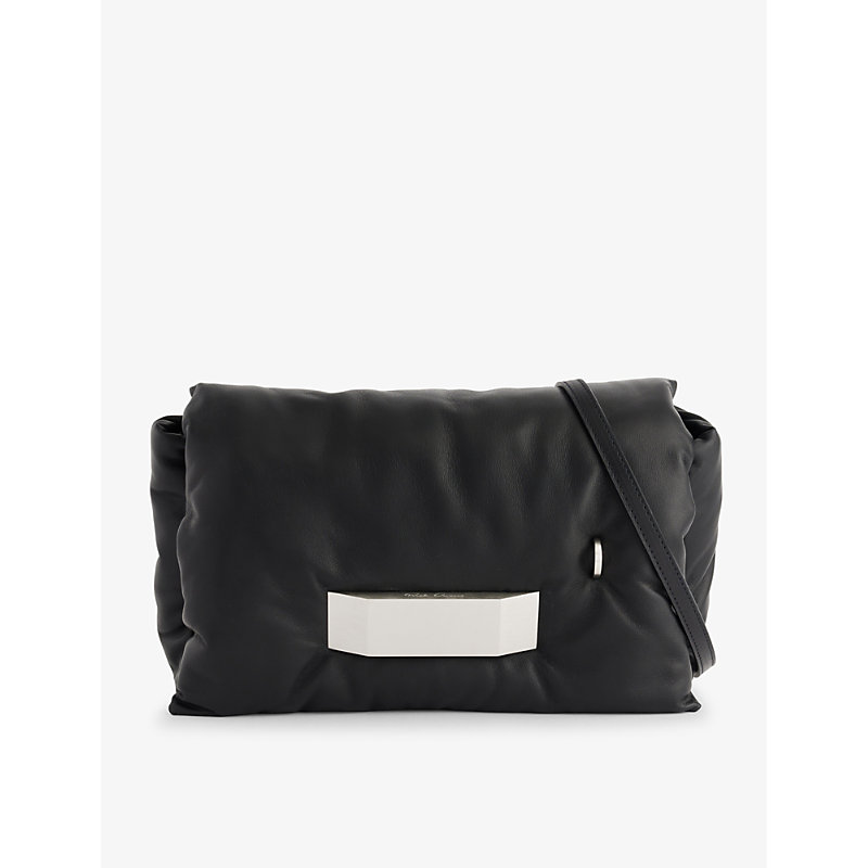 Rick Owens Womens Black Griffin Logo-plaque Padded Leather Bag