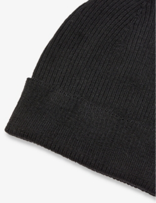 Shop Rick Owens Women's Black Ribbed Folded-brim Wool Beanie