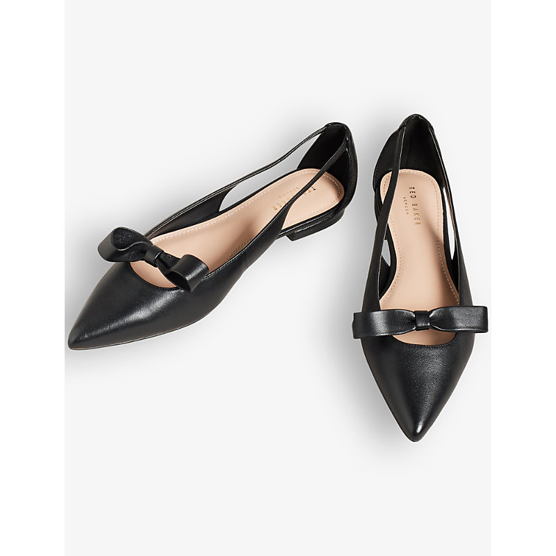 Shop Ted Baker Marlini Bow-embellished Cut-out Leather Ballerina Flats In Black