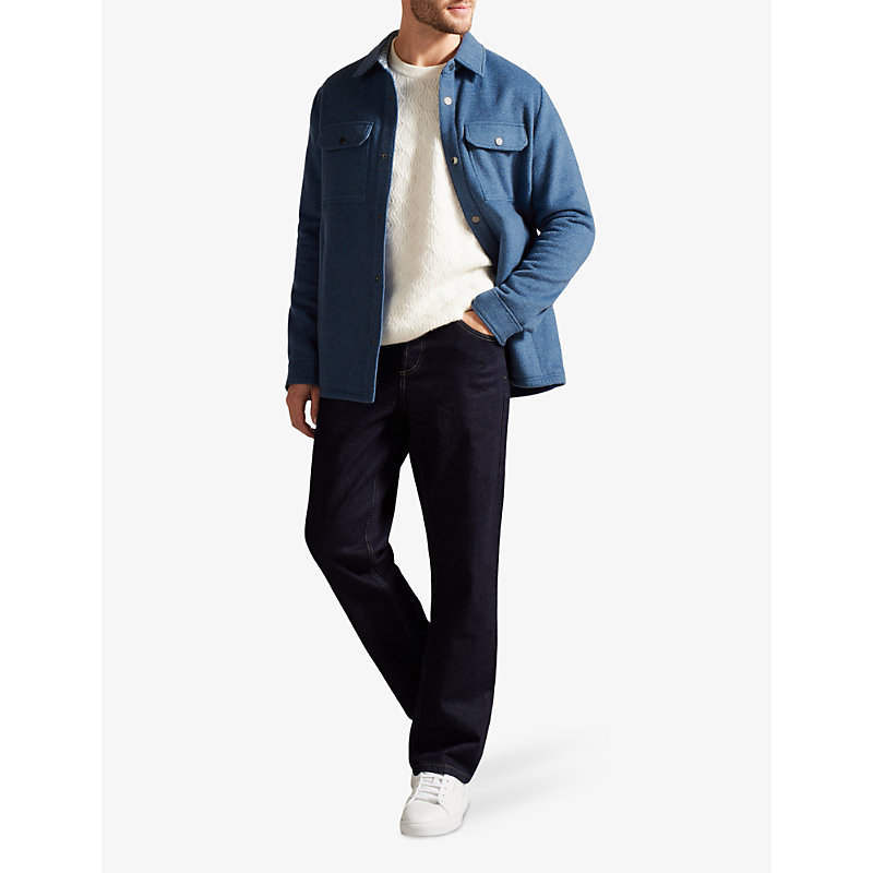 Shop Ted Baker Aderbry Patch-pocket Wool-blend Overshirt In Blue