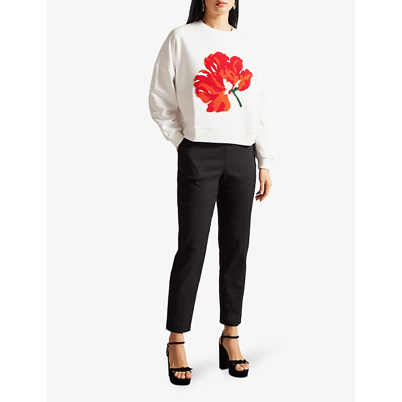 Shop Ted Baker Women's White Marelaa Boucle-flower Relaxed-fit Cotton Sweatshirt