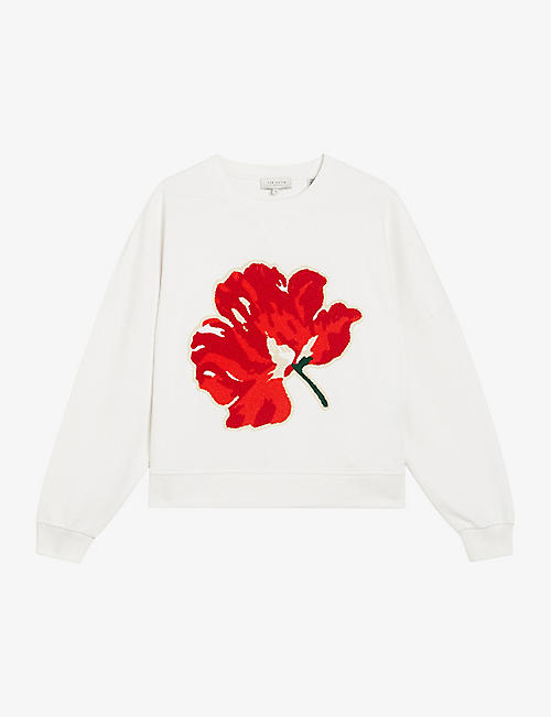 TED BAKER: Marelaa boucle-flower relaxed-fit cotton sweatshirt