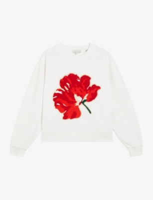 Ted Baker Marelaa Womens Sweatshirt With Boucle Flower In White