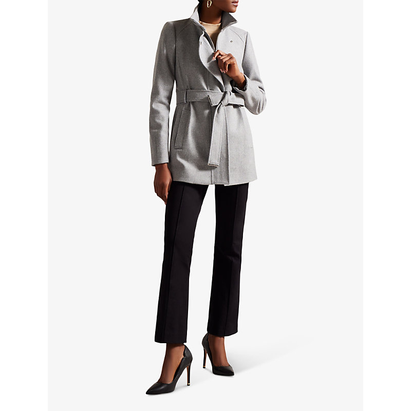 Shop Ted Baker Womens Grey Icombis Funnel-neck Wool-blend Coat