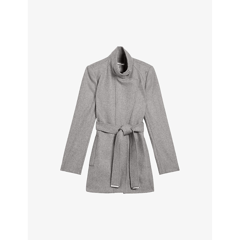 Shop Ted Baker Icombis Funnel-neck Wool-blend Coat In Grey