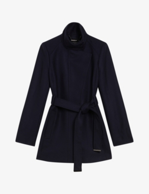 Ted Baker Womens Navy Icombis Funnel-neck Wool-blend Coat