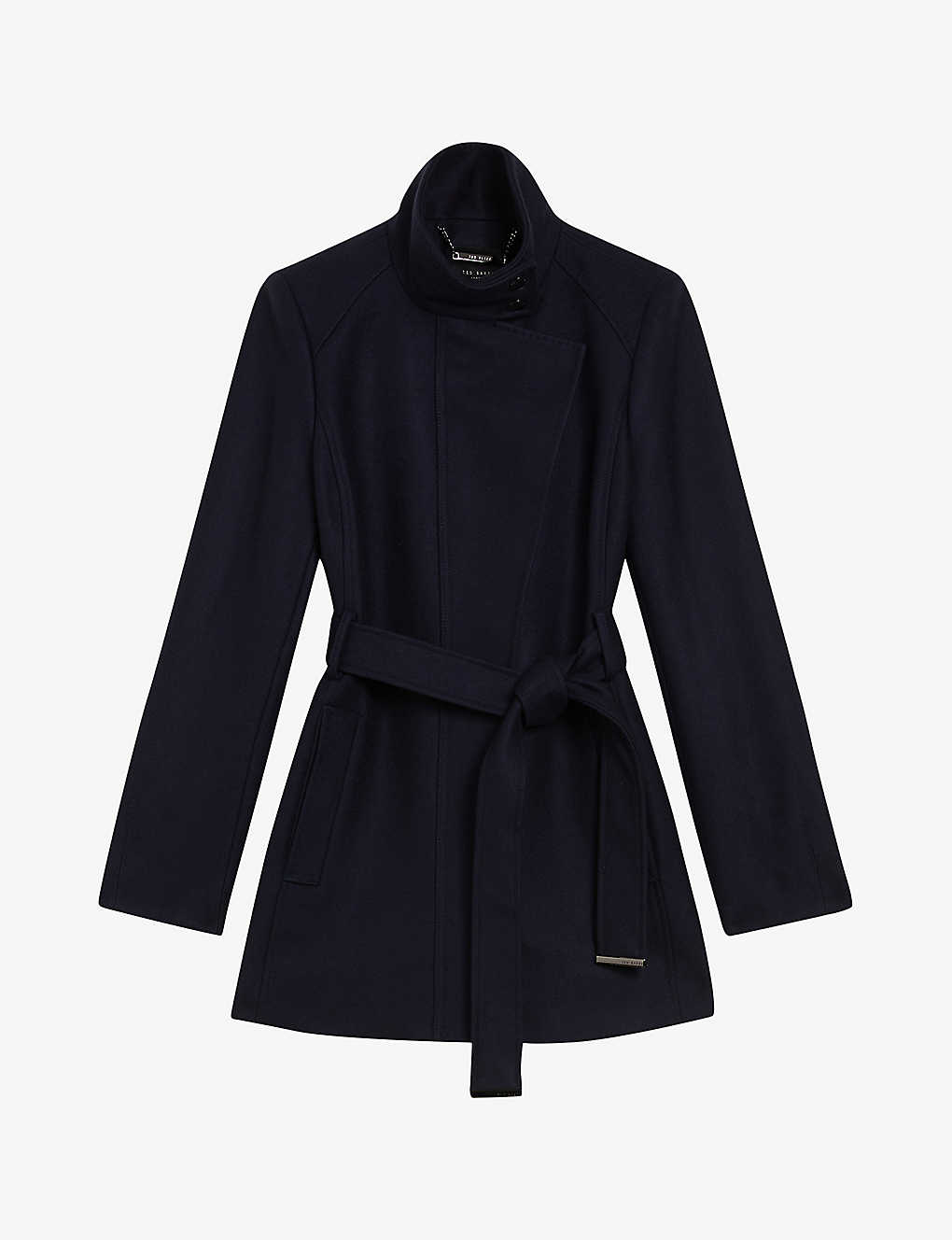 Ted Baker Womens Navy Icombis Funnel-neck Wool-blend Coat
