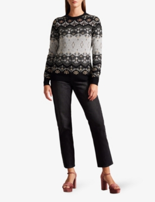 Ted Baker Gloree Crystal-embellished Fair-isle Cashmere And Silk-blend