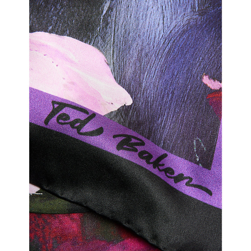 Shop Ted Baker Women's Black Floral-print Silk Scarf