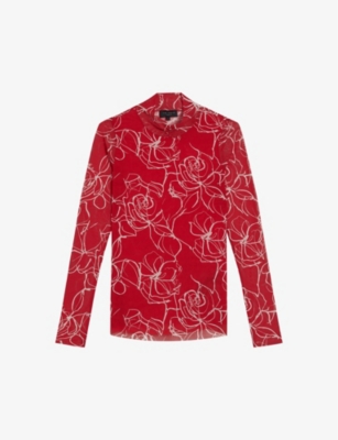 Ted Baker Womens Red Helanr Graphic-print Stretch-mesh Top