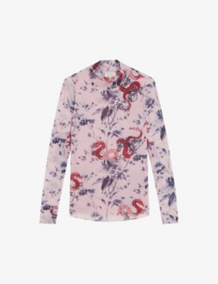 TED BAKER: Mateney floral-print stretch-mesh top