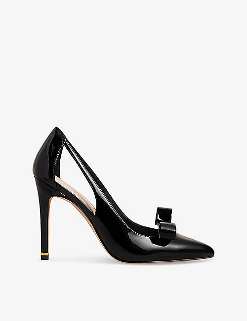 TED BAKER: Bow-embellished cut-out patent-leather court shoes