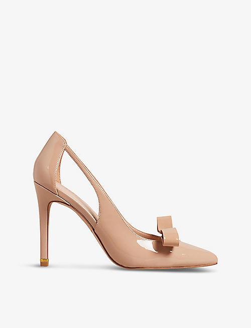 TED BAKER: Bow-embellished cut-out patent-leather court shoes