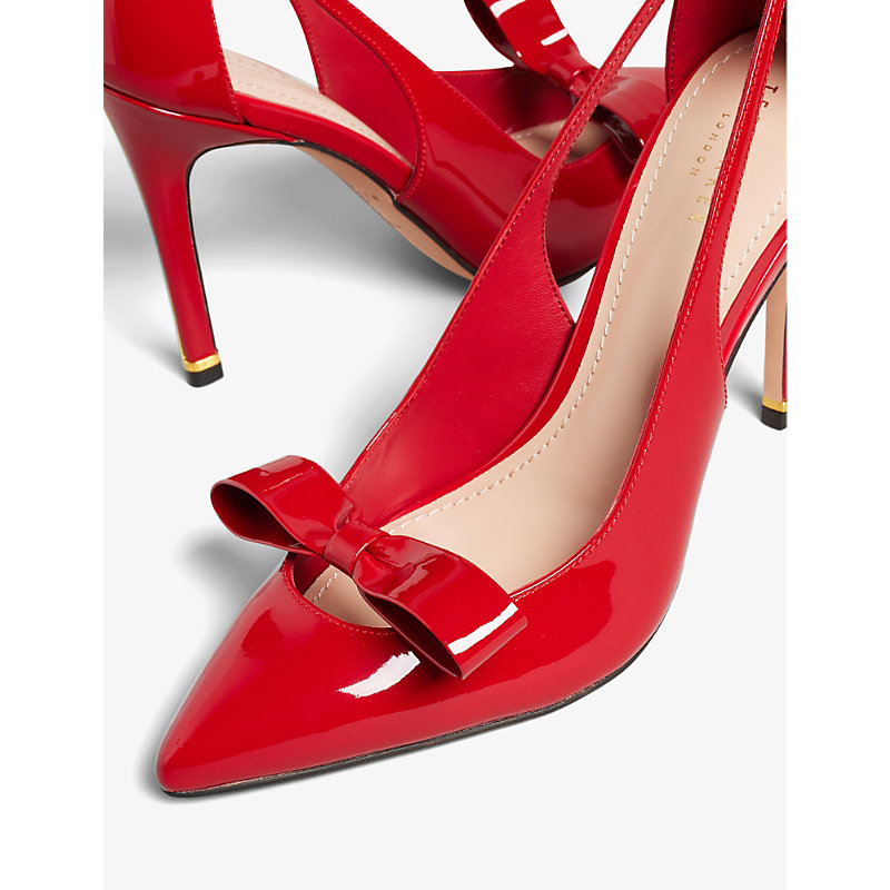 Shop Ted Baker Women's Red Bow-embellished Cut-out Patent-leather Court Shoes