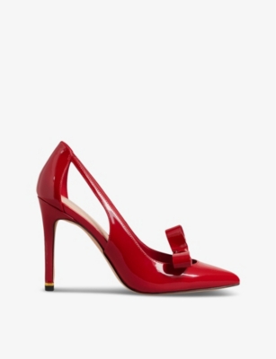 TED BAKER: Bow-embellished cut-out patent-leather court shoes