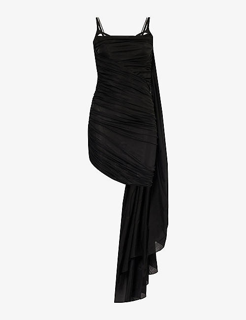 MUGLER: Ruched draped-panel stretch-woven mini dress