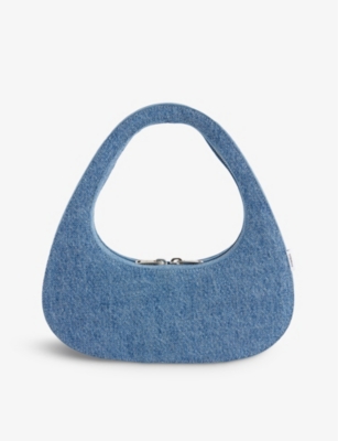 Shop Coperni Women's Washed Blue Swipe Baguette Denim Shoulder Bag