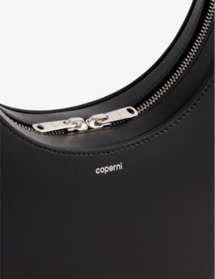 Shop Coperni Womens Black Swipe Curved Leather Shoulder Bag