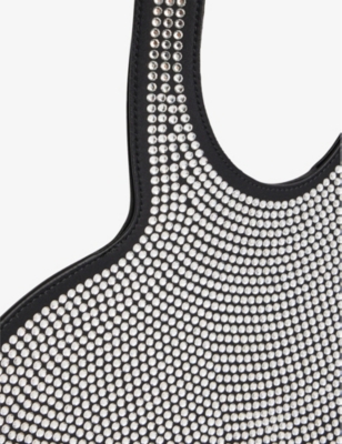 Shop Coperni Womens Black Heart-shape Rhinestone-embellished Stretch-cotton Blend Tote Bag