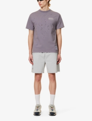 Shop Satisfy Mothtech™ Distressed Organic Cotton-jersey T-shirt In Aged Purple Sage
