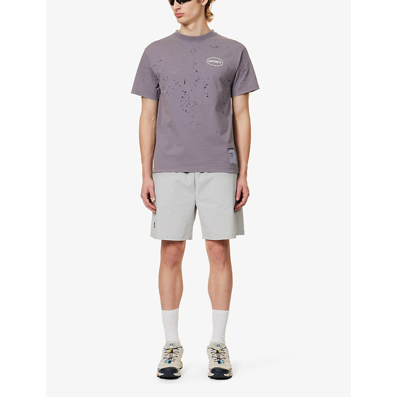 Shop Satisfy Mothtech™ Distressed Organic Cotton-jersey T-shirt In Aged Purple Sage
