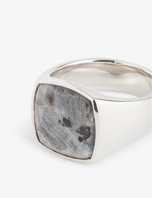 Tom Wood Mens Silver Cushion Larvikite Rhodium-plated Sterling-silver Signet Ring In Silver