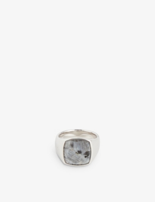 Tom Wood Mens Silver Cushion Larvikite Rhodium-plated Sterling-silver Signet Ring In Silver
