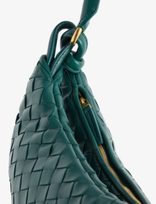 Shop Bottega Veneta Emerald Green-m Bras Gemelli Leather Shoulder Bag