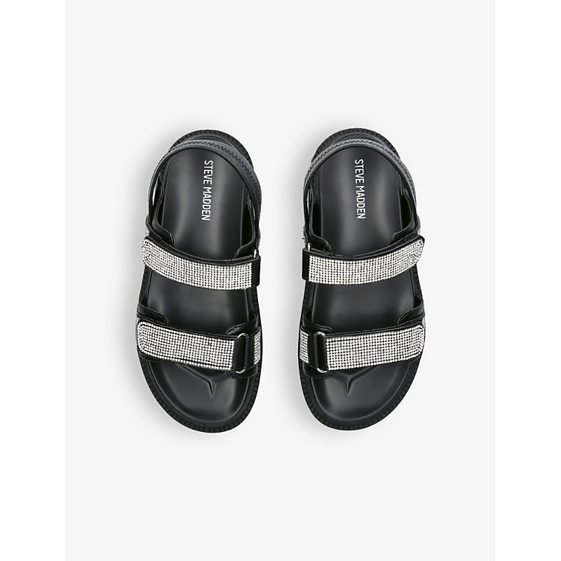 Shop Steve Madden Girls Black Kids Jamore-r Crystal-embellished Leather Sandals