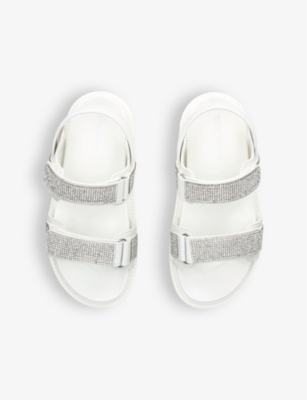 Shop Steve Madden Girls White Kids' Jamore-r Crystal-embellished Leather Sandals