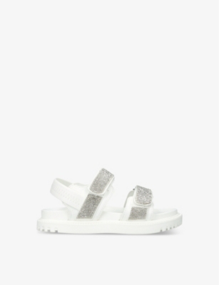 Shop Steve Madden Girls White Kids' Jamore-r Crystal-embellished Leather Sandals
