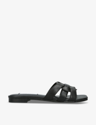Steve Madden Womens Black Vcay 017 Multi-strap Flat Leather Sandals