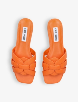 Shop Steve Madden Vcay 807 -strap Flat Leather Sandals In Orange