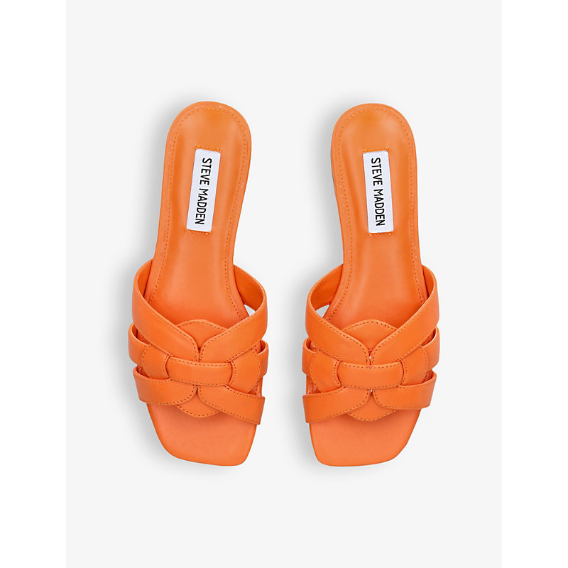 Shop Steve Madden Womens Orange Vcay 807 Multi-strap Flat Leather Sandals