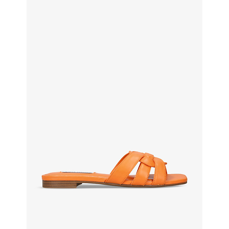 Steve Madden Womens Orange Vcay 807 Multi-strap Flat Leather Sandals