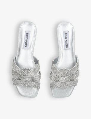 Shop Steve Madden Vcay R 968 Crystal-embellished Flat Woven Sandals In Silver