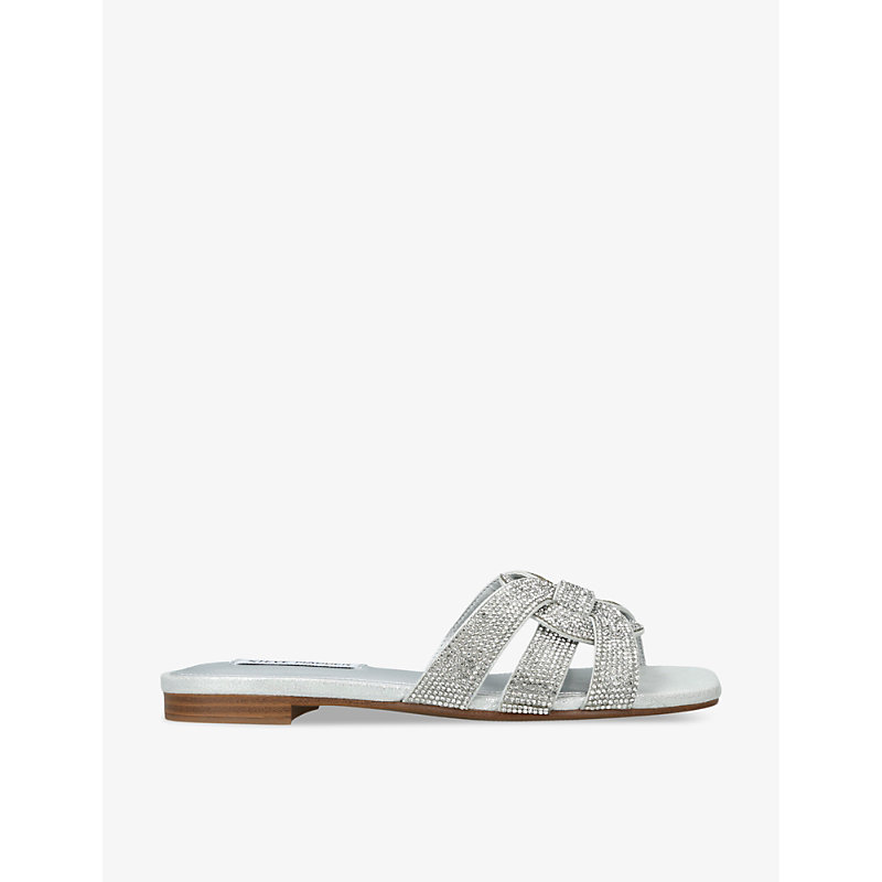 Steve Madden Womens Silver Vcay R 968 Crystal-embellished Flat Woven Sandals