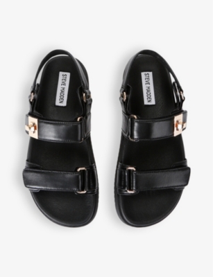 Shop Steve Madden Women's Black Mona 017 Square-hardware Embellished Leather Sandals