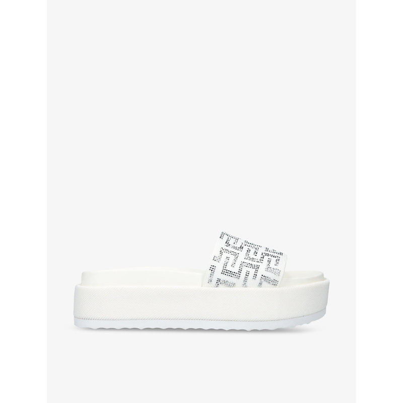 Shop Steve Madden Women's White Kora Embellished-strap Flat Fabric Sandals