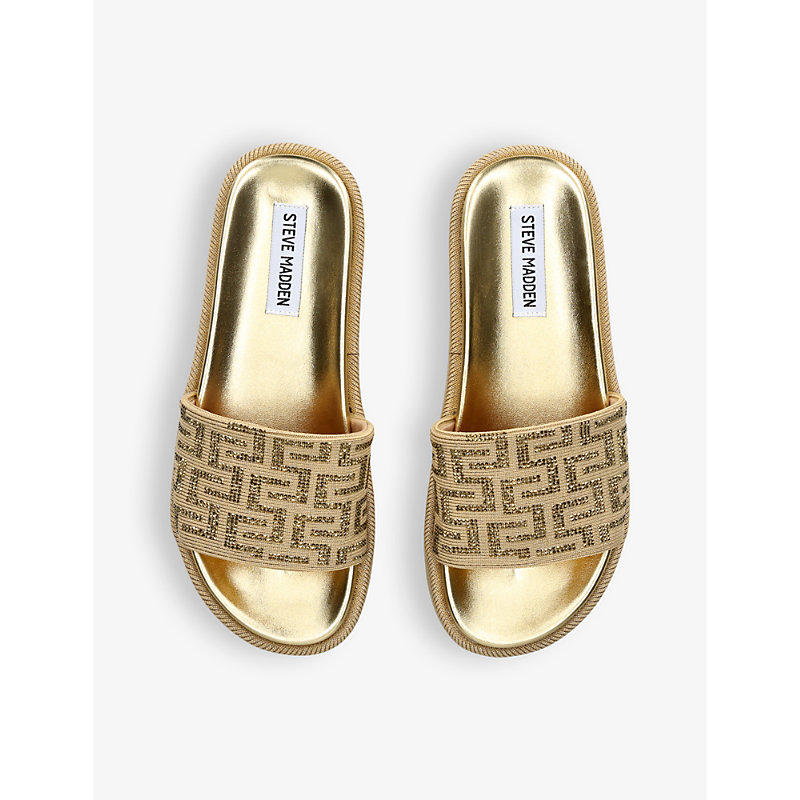 Shop Steve Madden Women's Gold Kora Embellished-strap Fabric Sandals